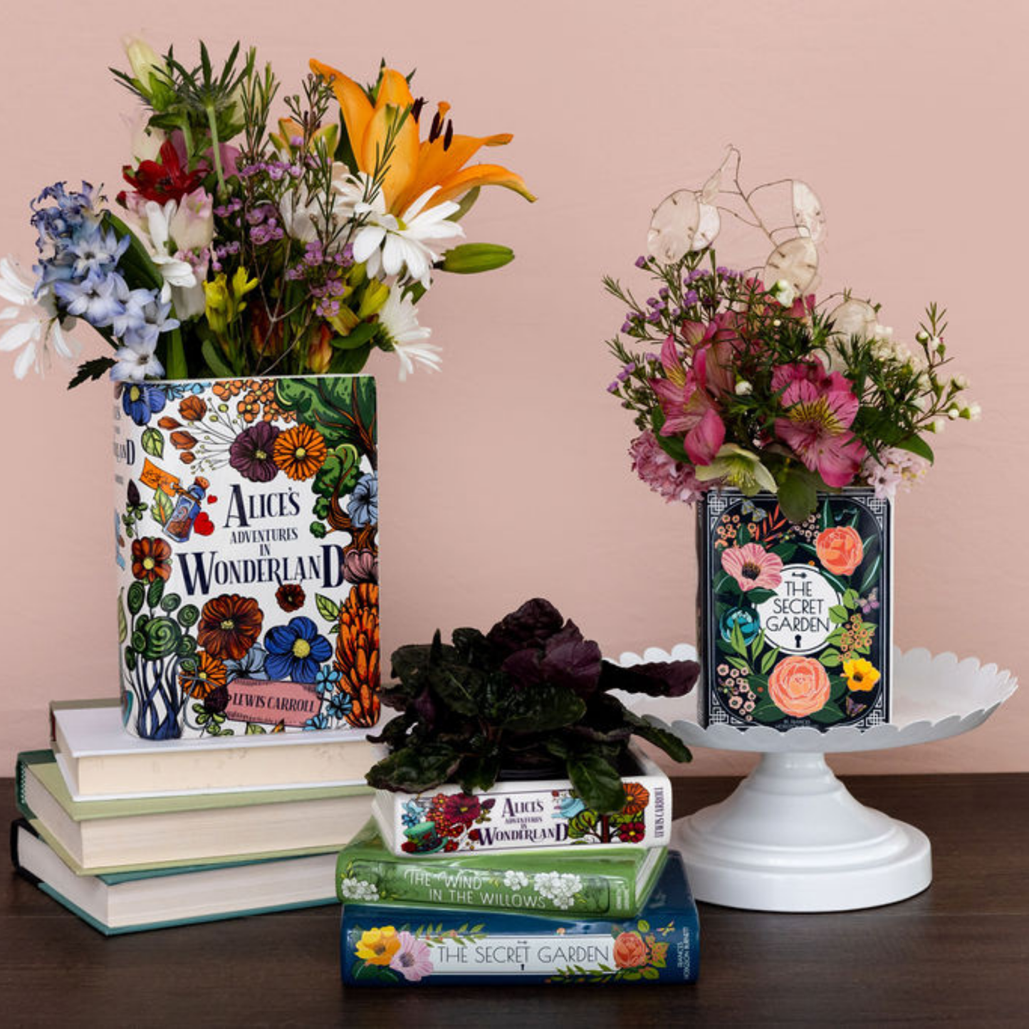 Stacked Books Planter, Whimsical Classics