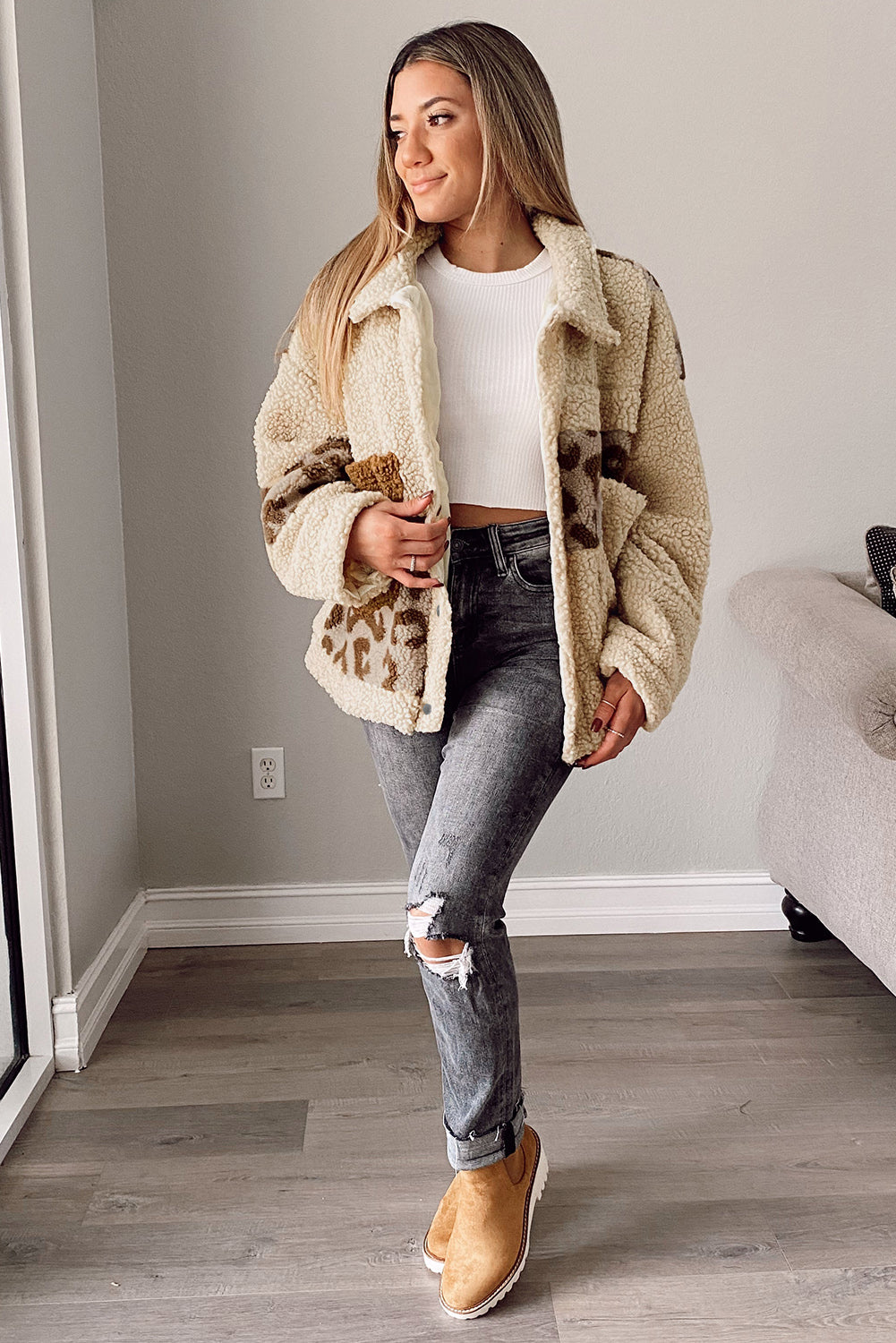 Leopard PatchworkSherpa Jacket