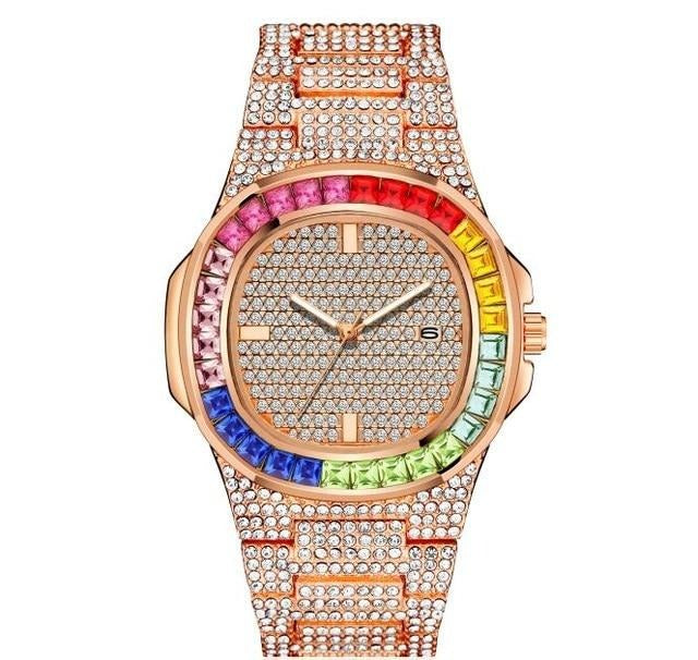 Colored Iced Out Quartz Watch