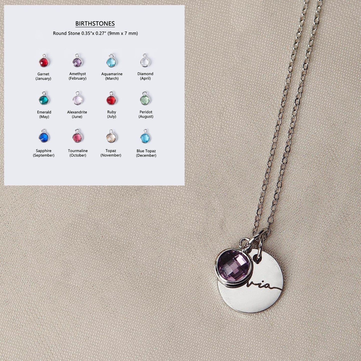 Personalized Name Birthstone Pendant