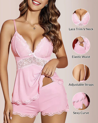 Avora™ Lace-Trim Cami & Shorts Pajama Set