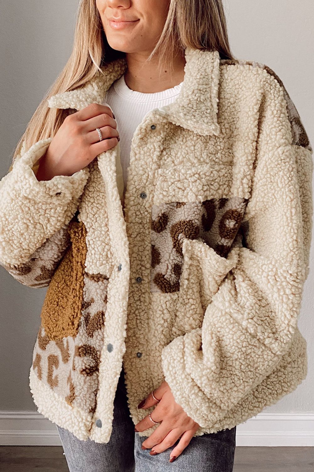 Leopard PatchworkSherpa Jacket
