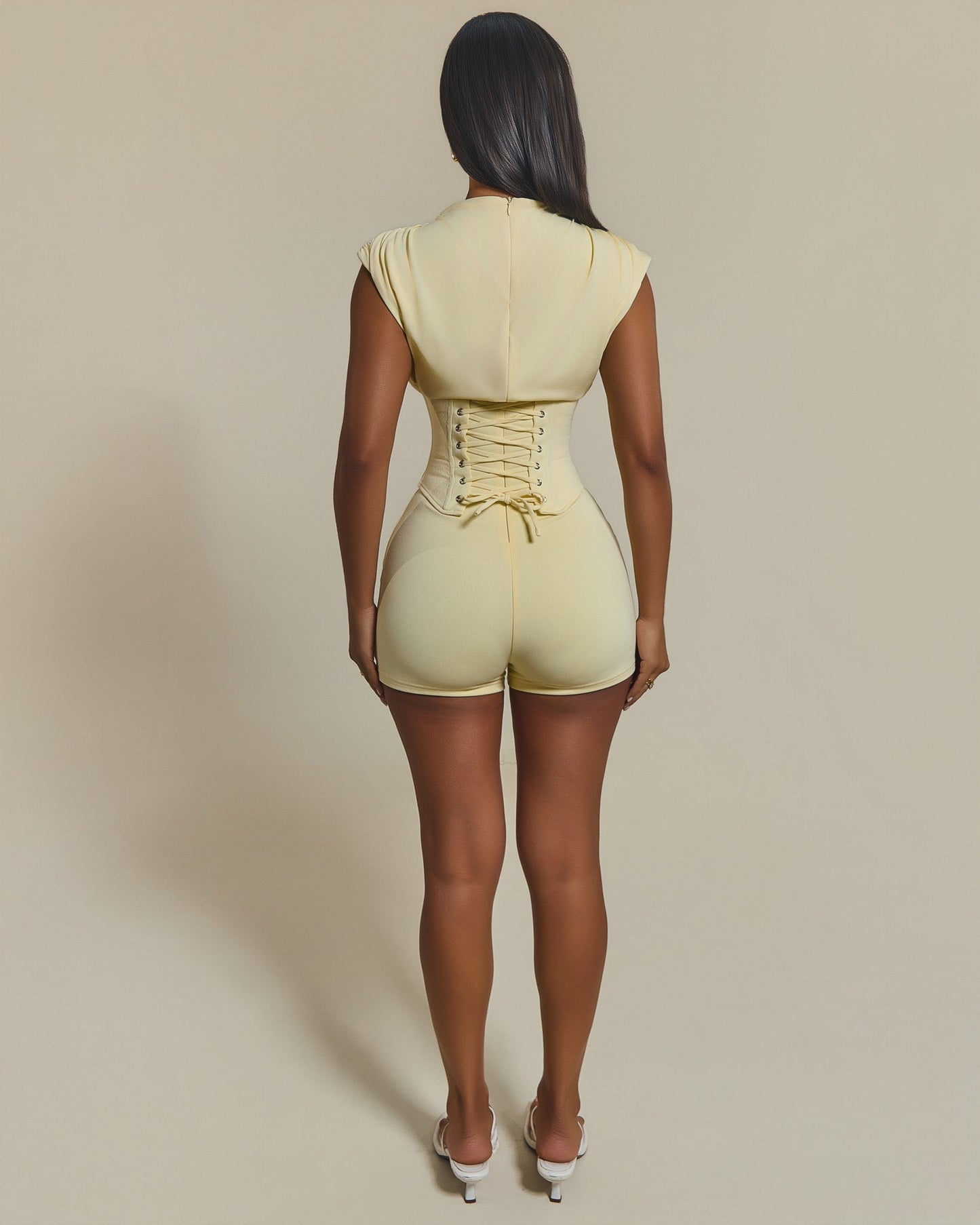 The Sandra Corset Playsuit in Butter Yellow