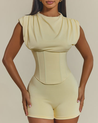 The Sandra Corset Playsuit in Butter Yellow