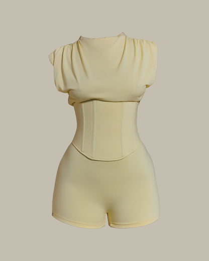 The Sandra Corset Playsuit in Butter Yellow