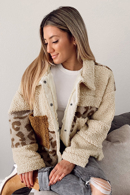 Leopard PatchworkSherpa Jacket