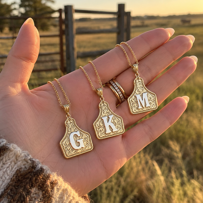 Western Initial Cow Tag Necklace
