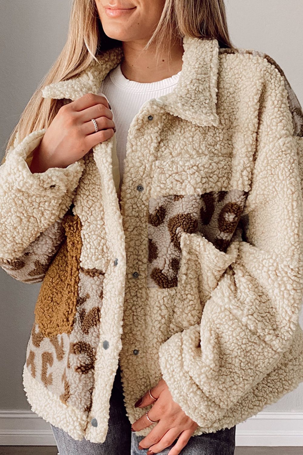 Leopard PatchworkSherpa Jacket