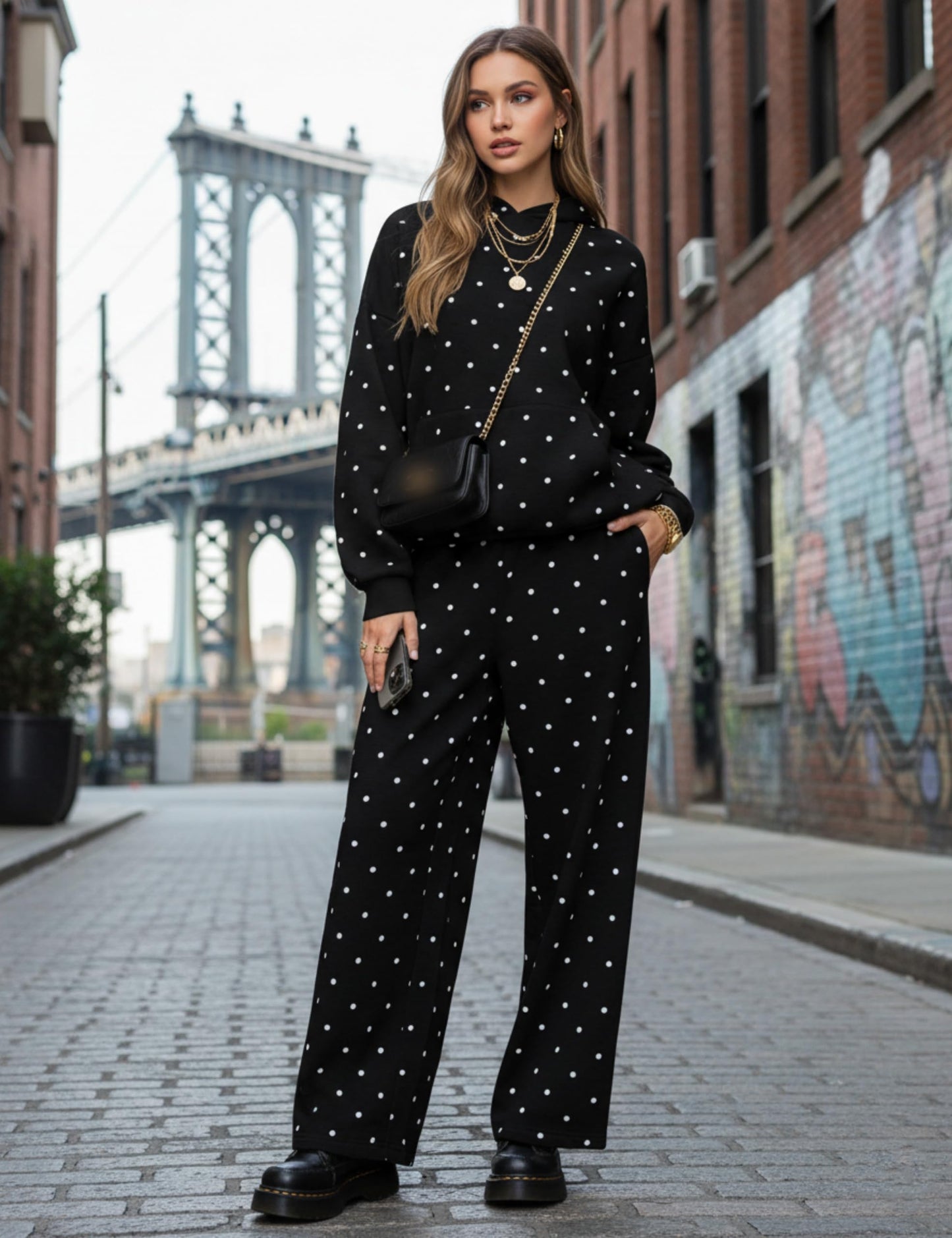 Polka Dot Hoodie and Sweatpants Set
