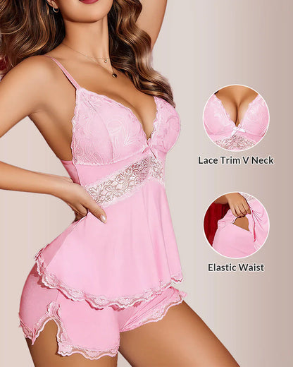 Avora™ Lace-Trim Cami & Shorts Pajama Set