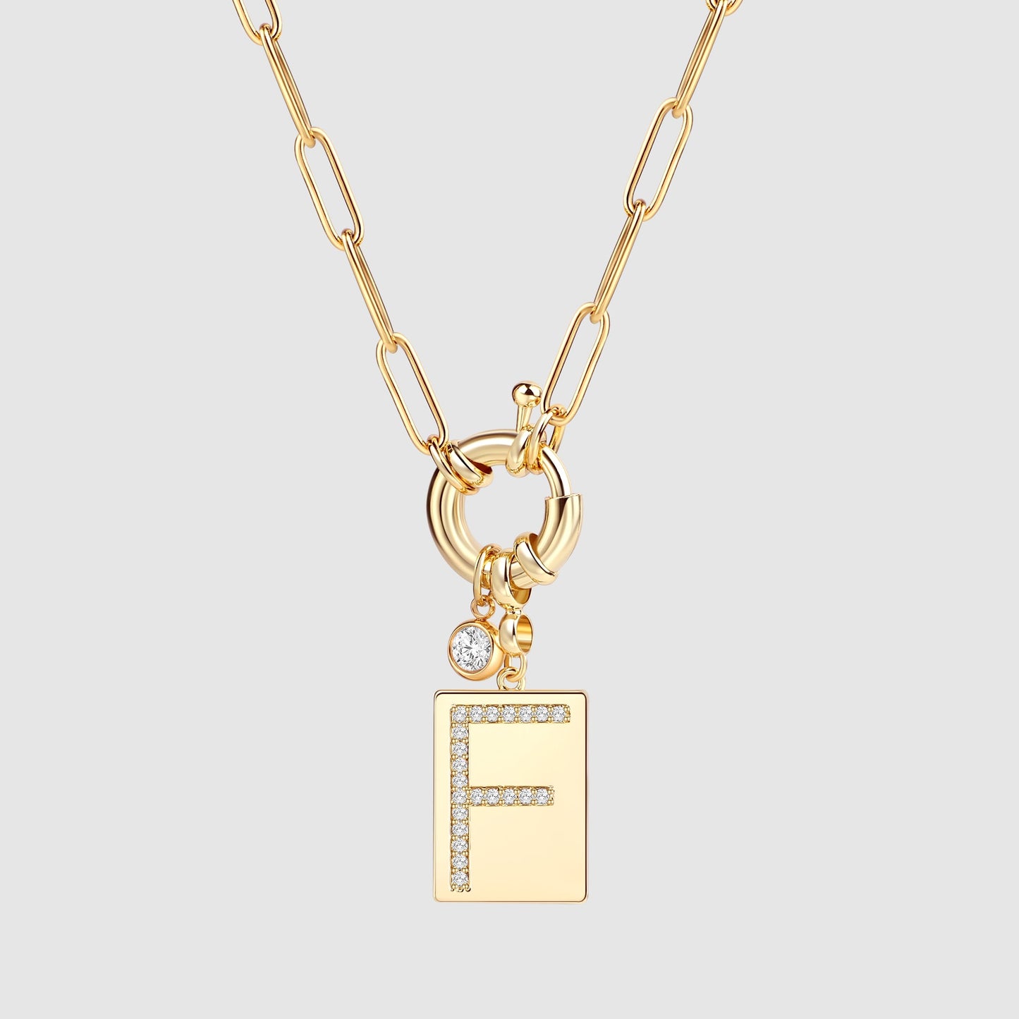 Pave Initial Pendant Necklace with Paperclip Chain