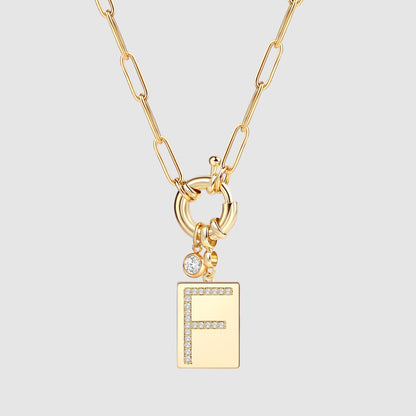 Pave Initial Pendant Necklace with Paperclip Chain