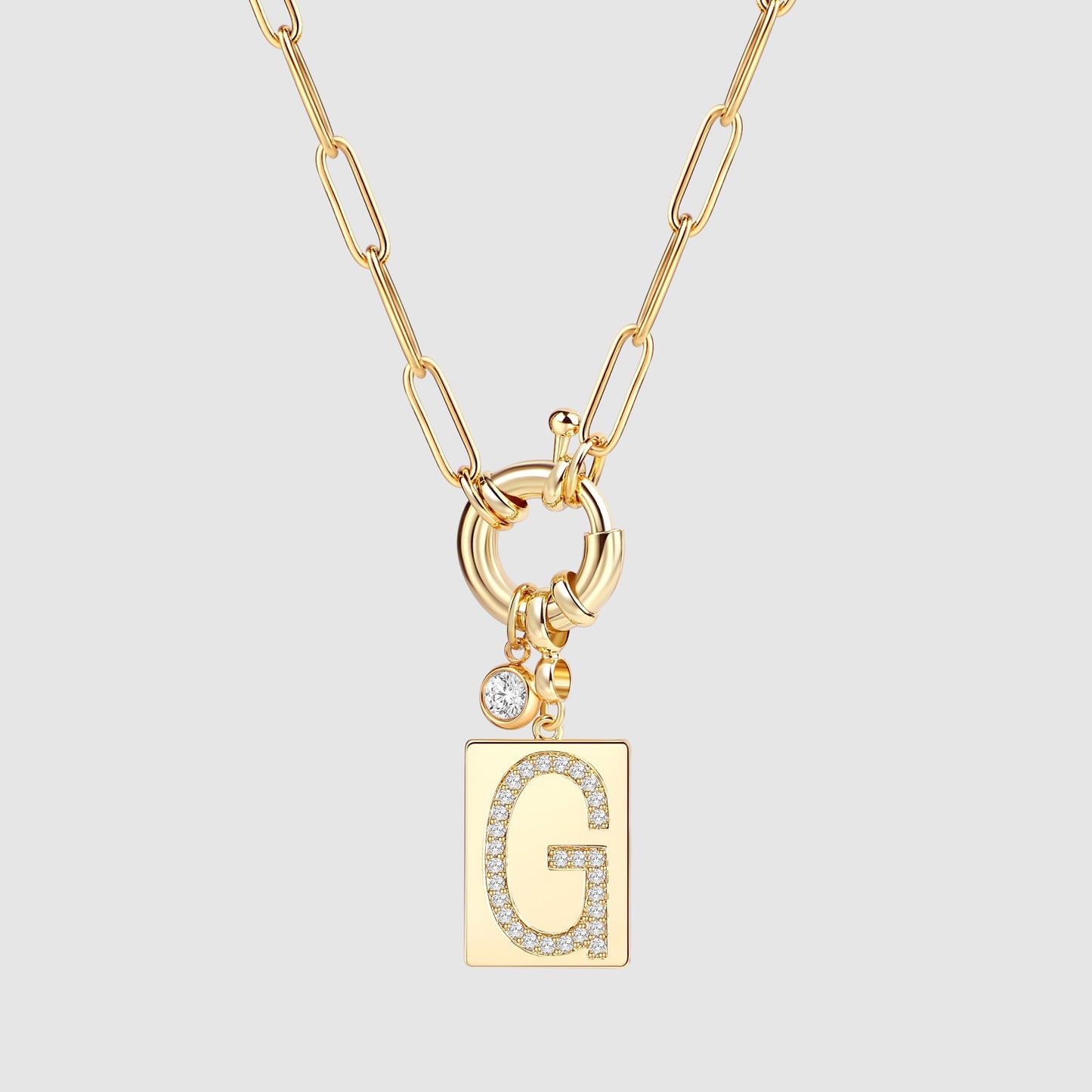 Pave Initial Pendant Necklace with Paperclip Chain