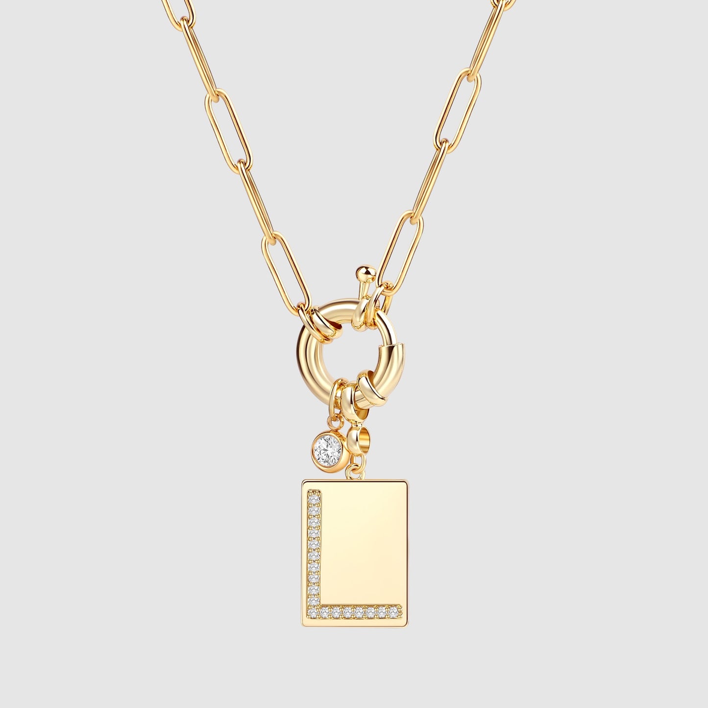 Pave Initial Pendant Necklace with Paperclip Chain