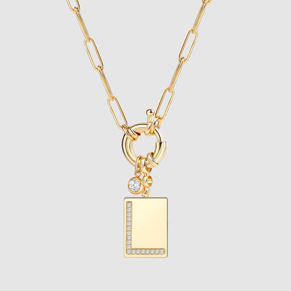 Pave Initial Pendant Necklace with Paperclip Chain
