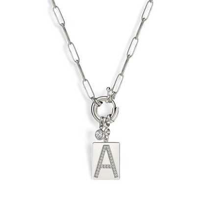 Pave Initial Pendant Necklace with Paperclip Chain