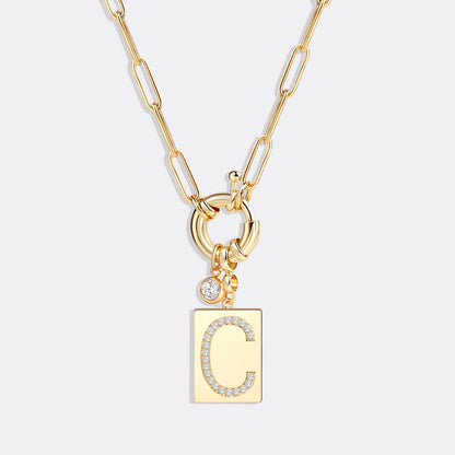 Pave Initial Pendant Necklace with Paperclip Chain