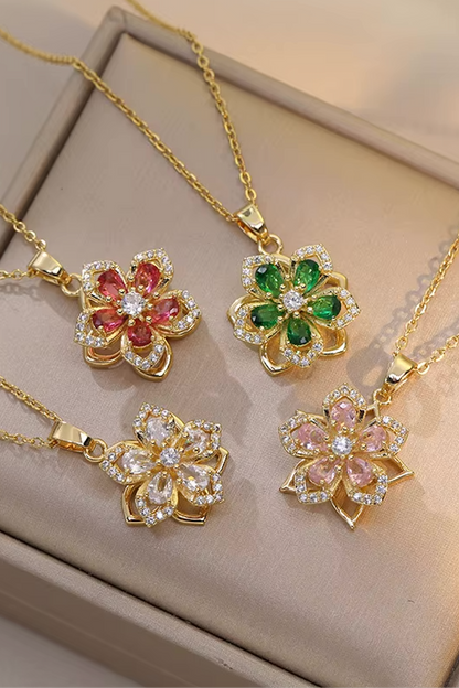 Blossom Rotating Flower Necklace – Gold Plated