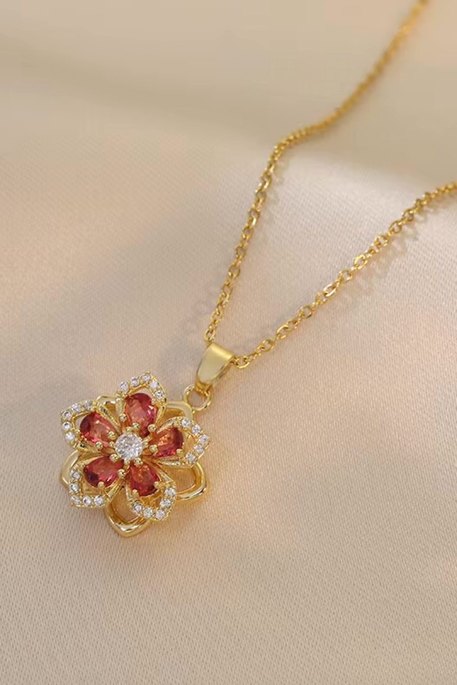 Blossom Rotating Flower Necklace – Gold Plated