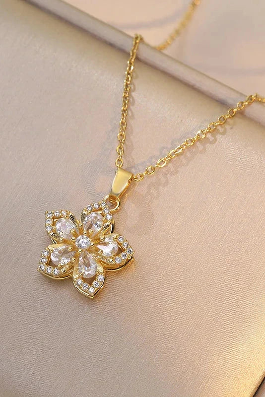 Blossom Rotating Flower Necklace – Gold Plated