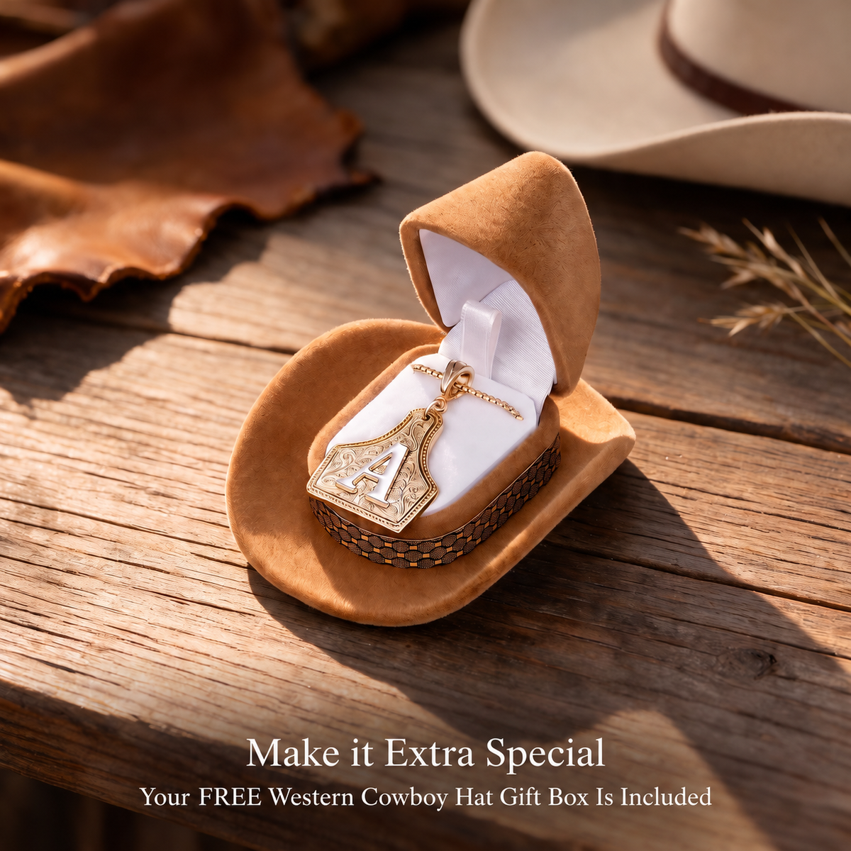 Western Initial Cow Tag Necklace
