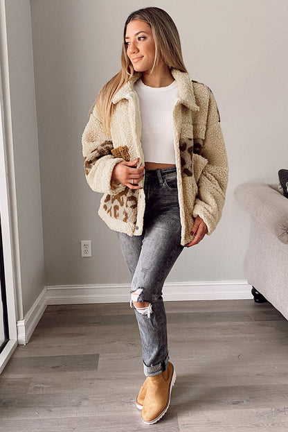 Leopard PatchworkSherpa Jacket