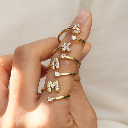 Retro Pavé Initial Ring