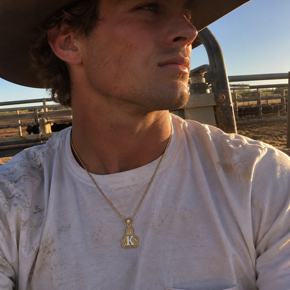 Western Initial Cow Tag Necklace