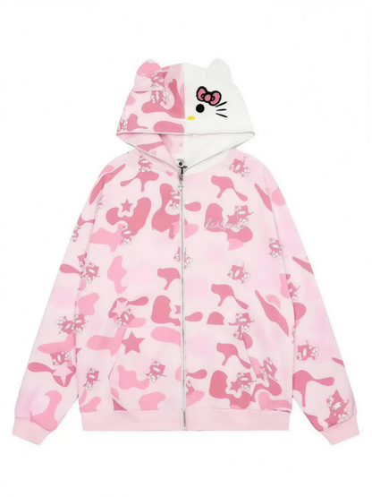 Avora™- Kitty Camo Full Zip Up Hoodie