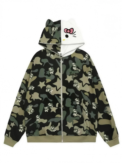 Avora™- Kitty Camo Full Zip Up Hoodie
