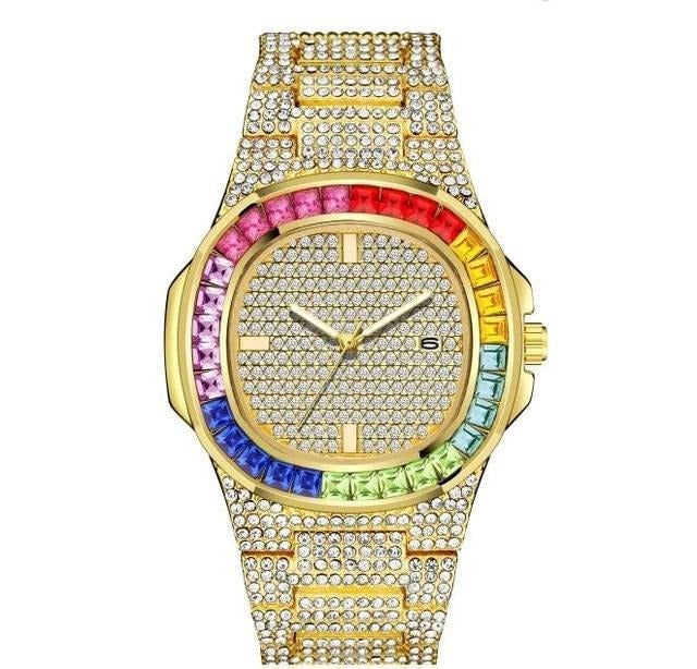 Colored Iced Out Quartz Watch
