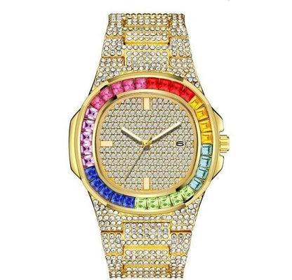 Colored Iced Out Quartz Watch