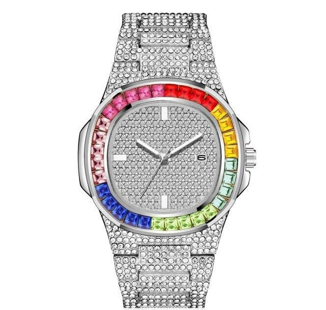 Colored Iced Out Quartz Watch