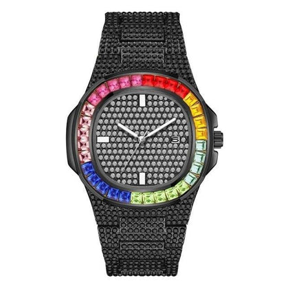 Colored Iced Out Quartz Watch